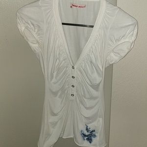 White Blouse with Butterfly Design
